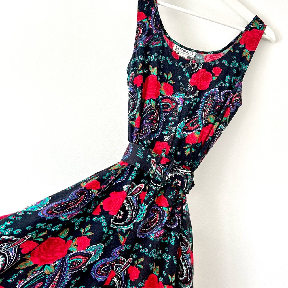 Vintage (early 90s) Floral Sleeveless Maxi Dress - Black and Red